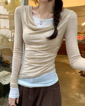 Long sleeve Pseudo-two bottoming shirt splice T-shirt