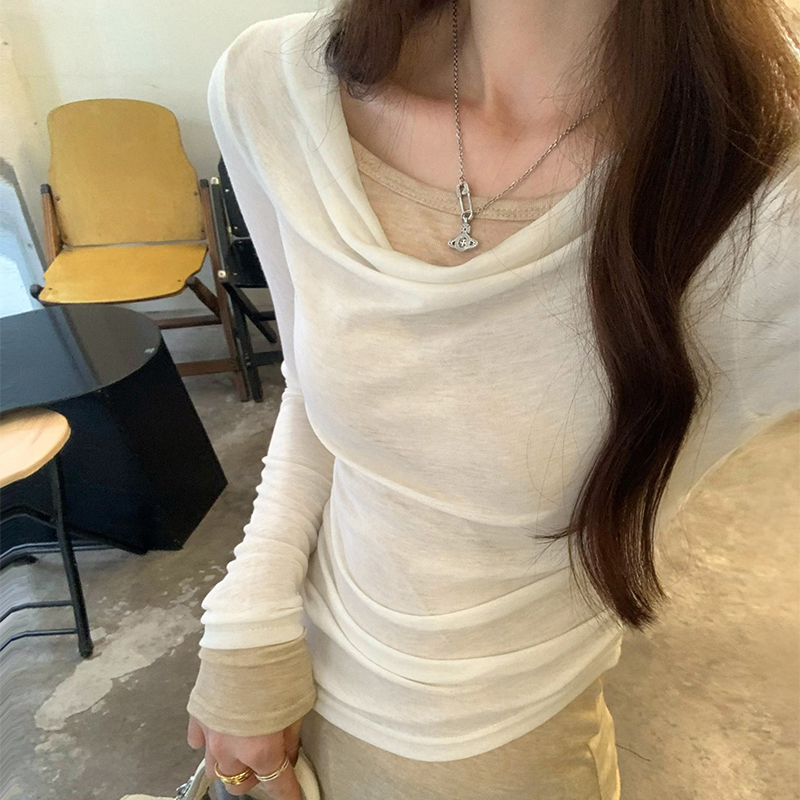 Long sleeve Pseudo-two bottoming shirt splice T-shirt