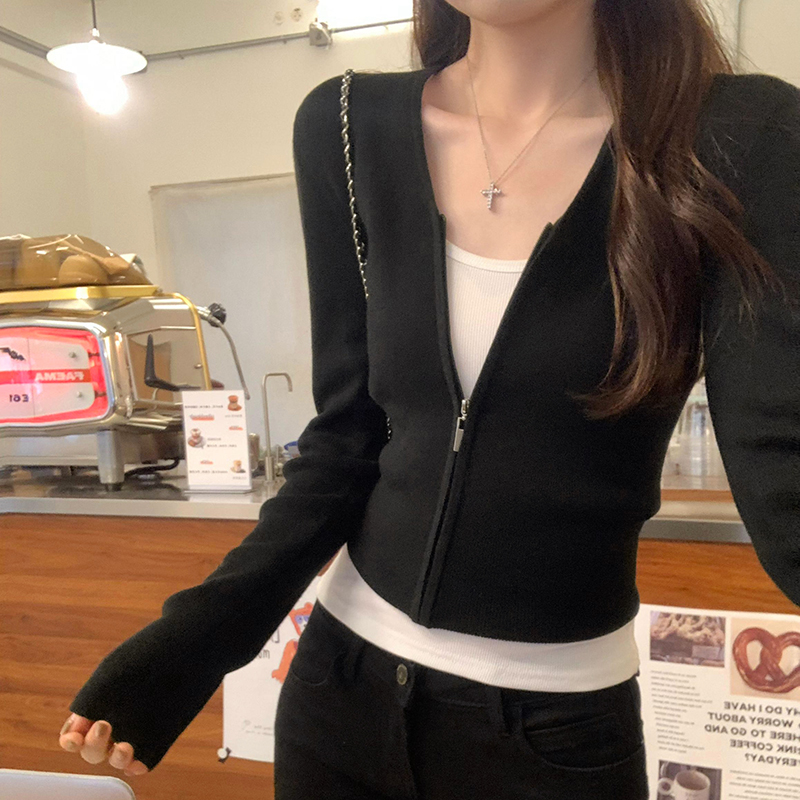 Black knitted cardigan Korean style unique tops