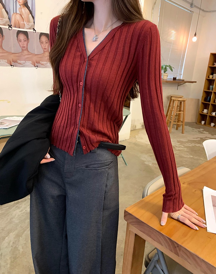 Pseudo-two wool cardigan V-neck slim coat for women