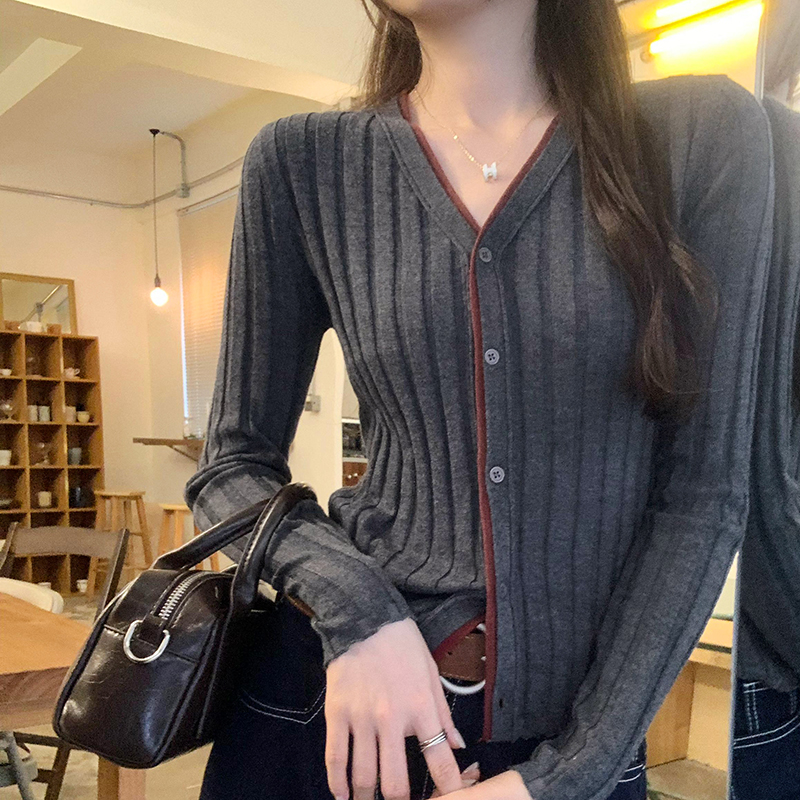 Pseudo-two wool cardigan V-neck slim coat for women