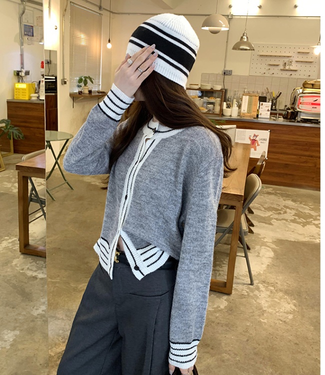 Splice stripe tops knitted sweater for women