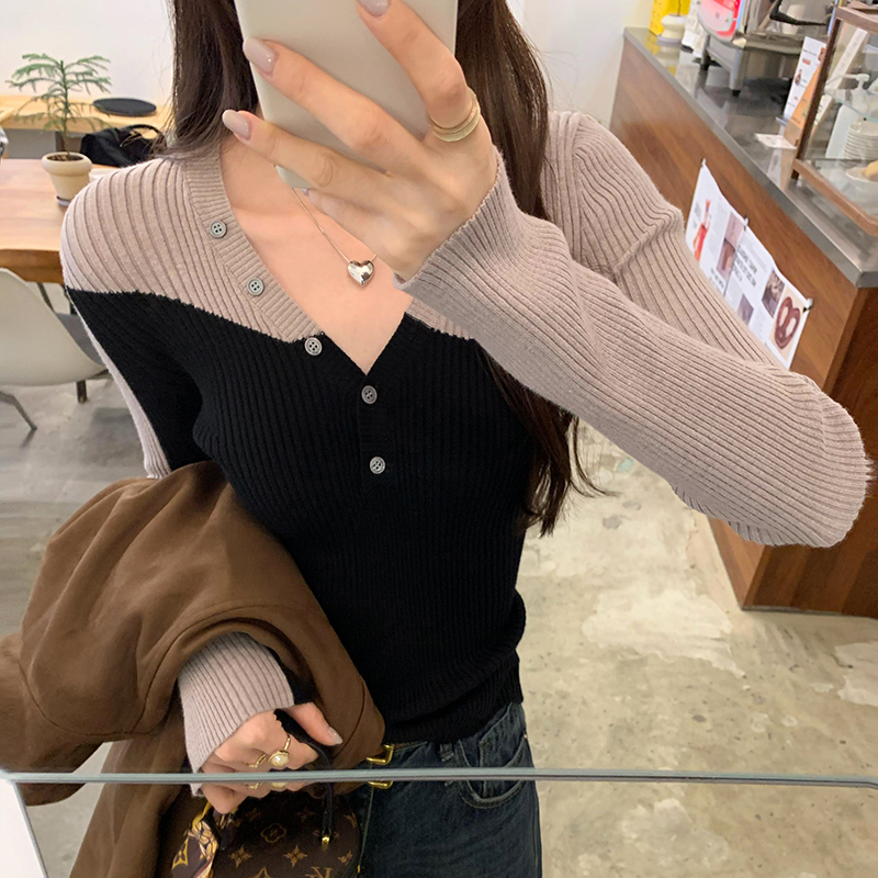 Autumn and winter sweater V-neck tops for women