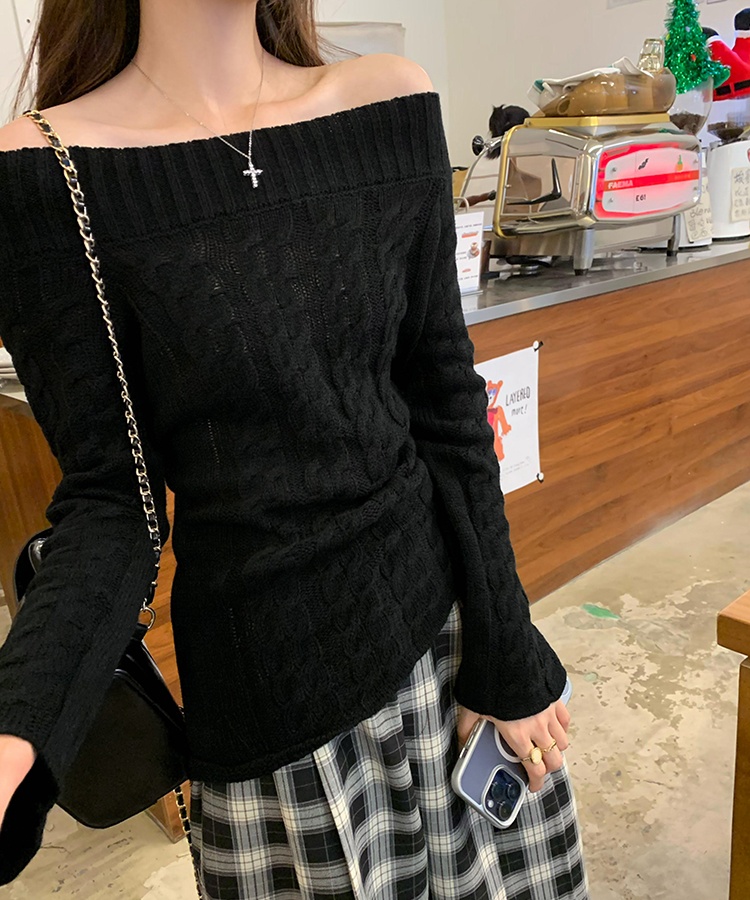 Autumn and winter strapless sweater wool tops for women