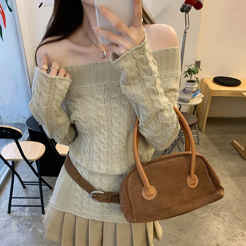 Autumn and winter strapless sweater wool tops for women