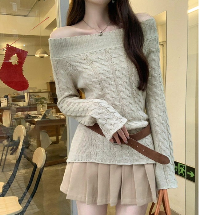 Autumn and winter strapless sweater wool tops for women