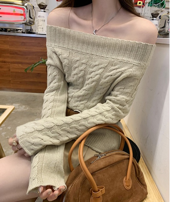 Autumn and winter strapless sweater wool tops for women