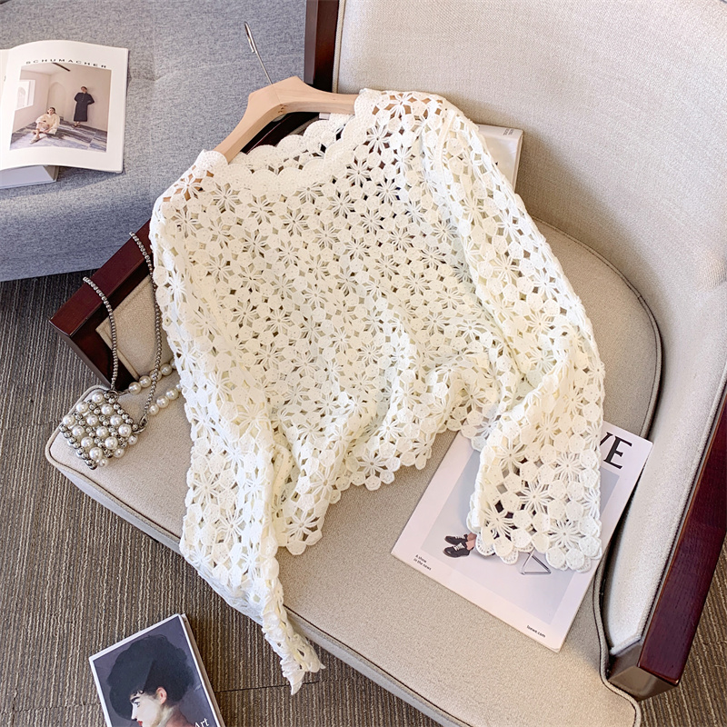 Niche spring crochet sweater hollow tassels tops for women