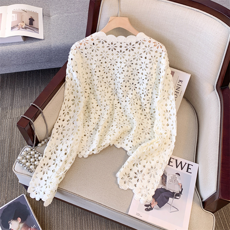 Niche spring crochet sweater hollow tassels tops for women