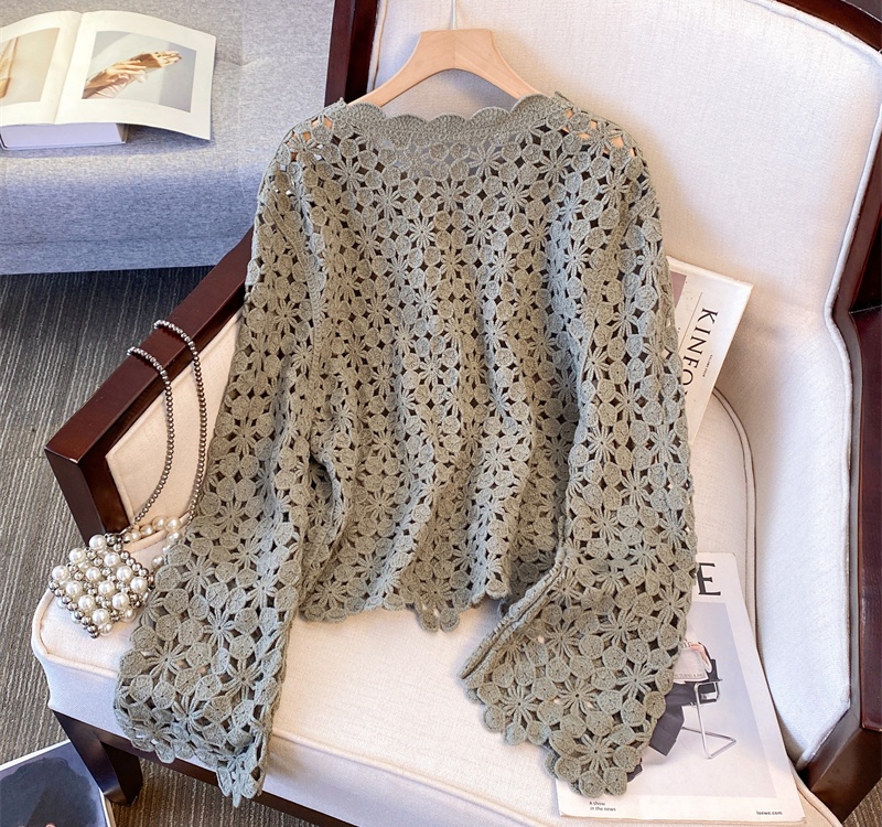 Niche spring crochet sweater hollow tassels tops for women