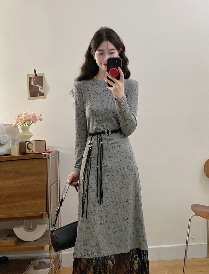 Splice long sleeve knitted temperament dress