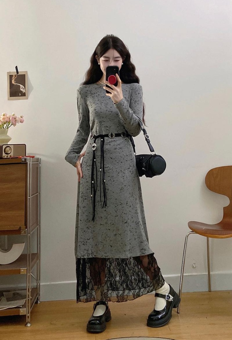 Splice long sleeve knitted temperament dress