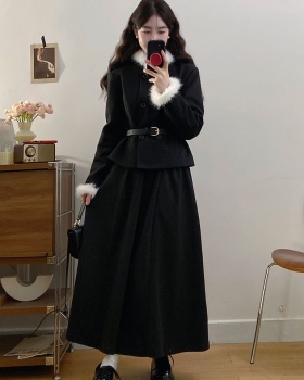 Large yard slim skirt chanelstyle pleated coat 2pcs set for women