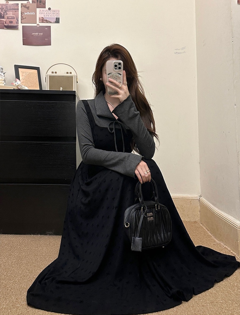 Fat large yard long dress Pseudo-two dress for women