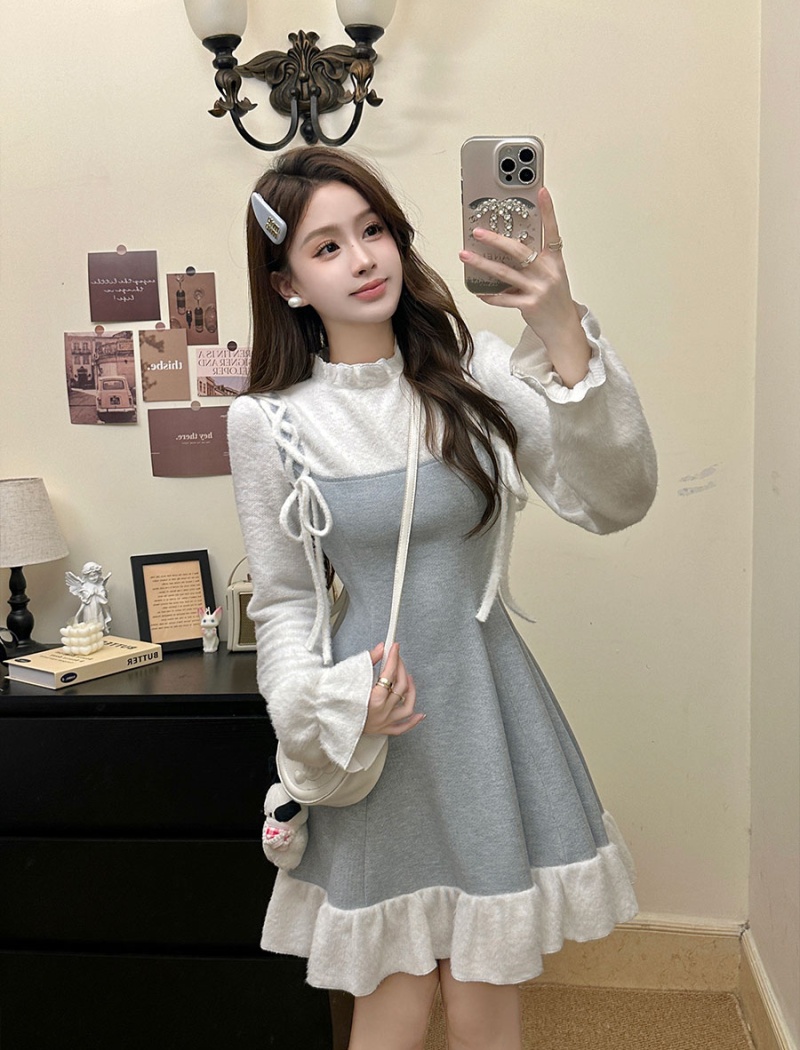 Long sleeve wood ear temperament dress for women