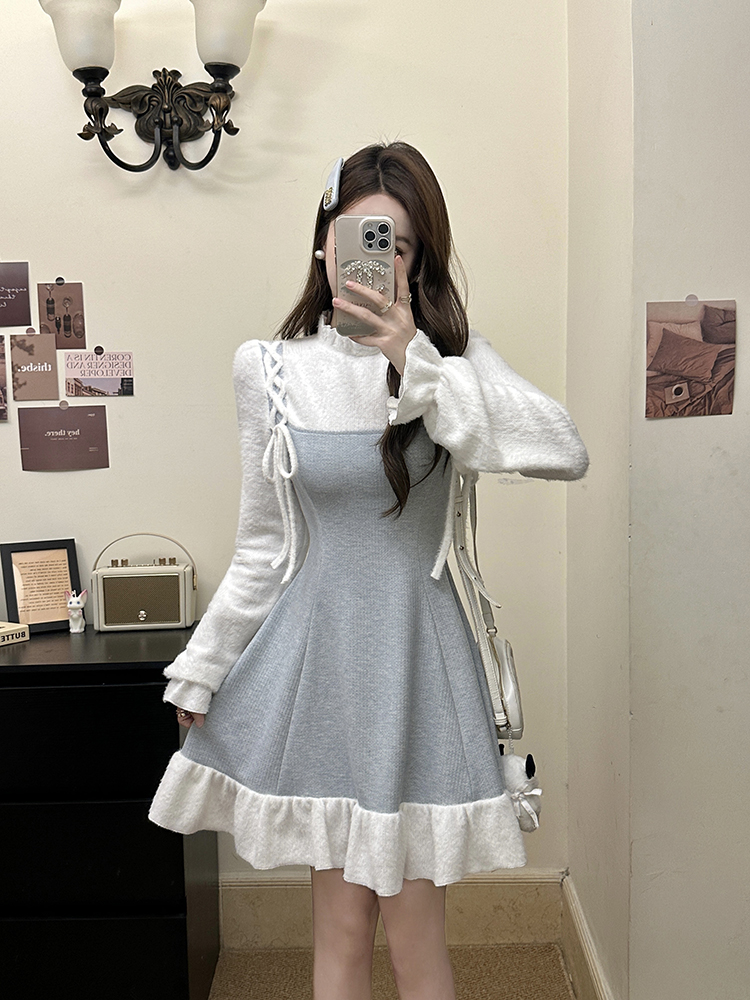 Long sleeve wood ear temperament dress for women