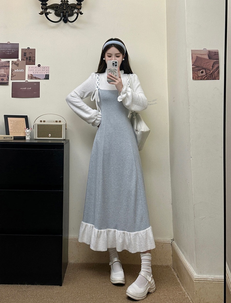 Knitted long temperament autumn and winter dress for women