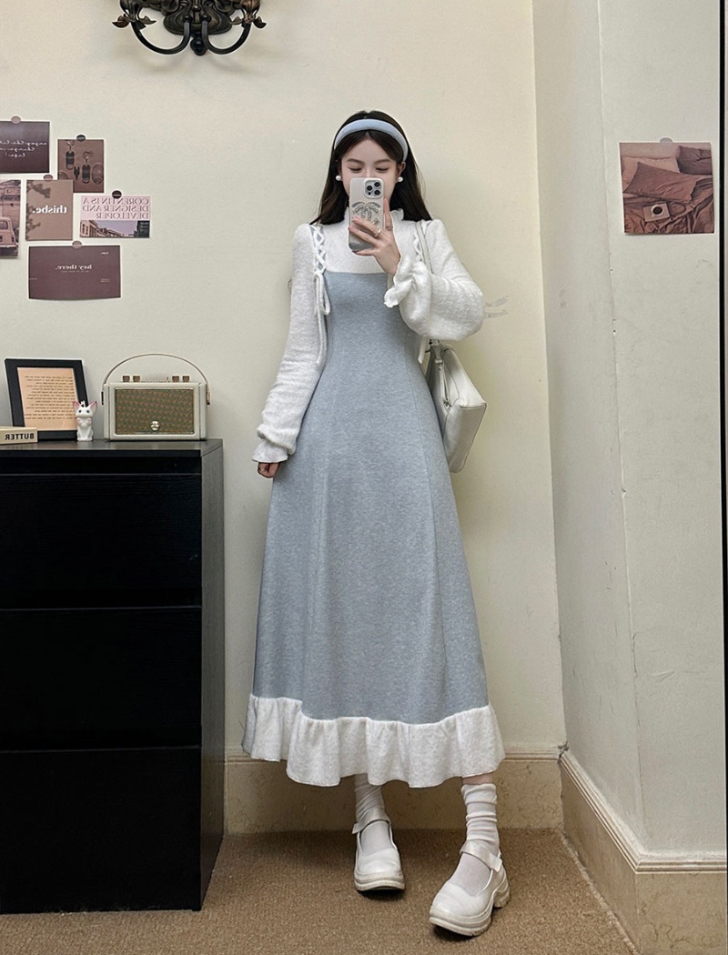 Knitted long temperament autumn and winter dress for women