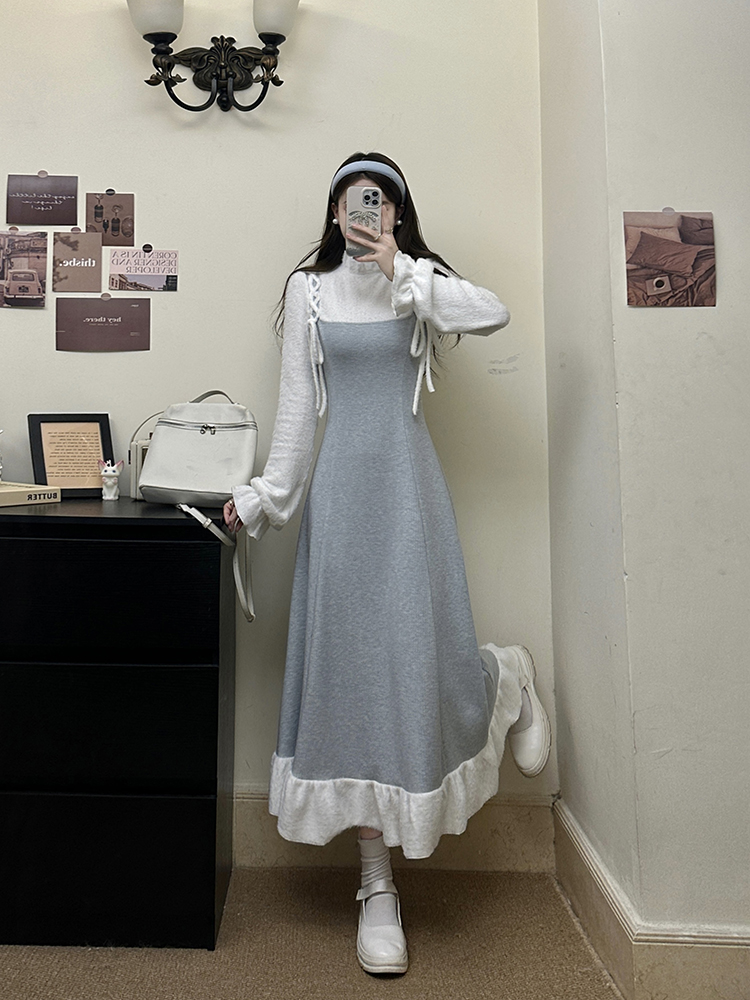 Knitted long temperament autumn and winter dress for women