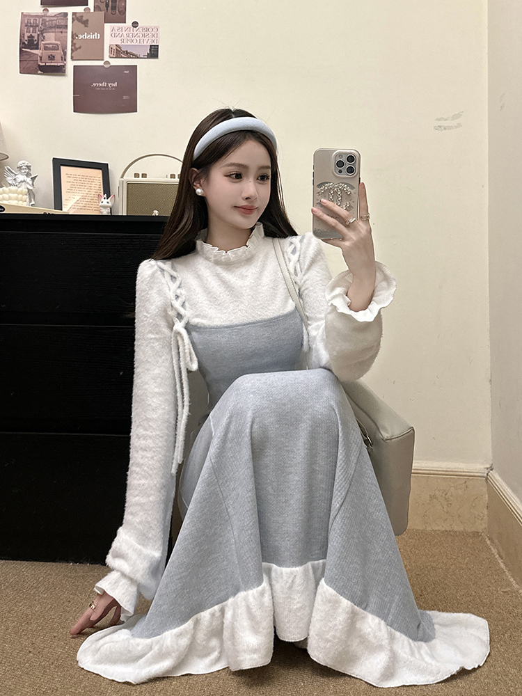 Knitted long temperament autumn and winter dress for women