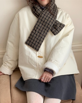 Scarf splice horn buckle plaid simple cotton coat