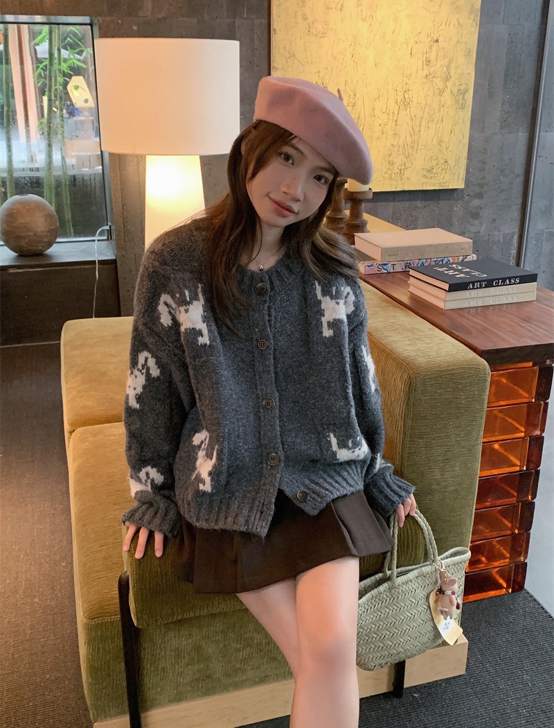 Retro cartoon cardigan long sleeve Korean style sweater