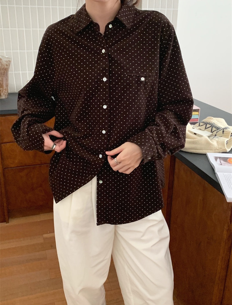 Korean style long sleeve retro printing shirt