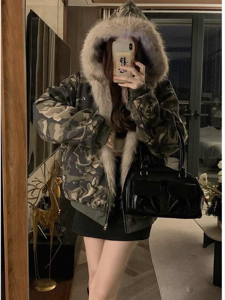 Winter fur collar coat American style thick cotton coat