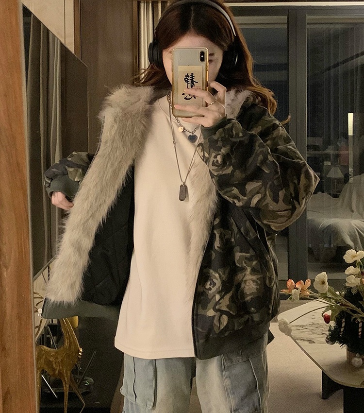 Winter fur collar coat American style thick cotton coat