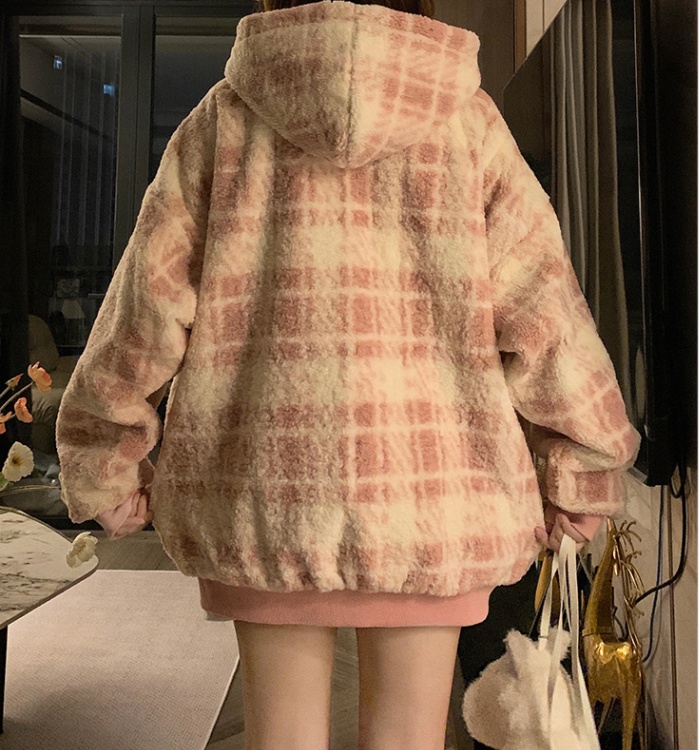 Winter plaid cotton coat long American style coat for women