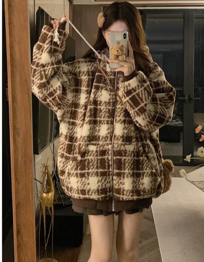 Winter plaid cotton coat long American style coat for women