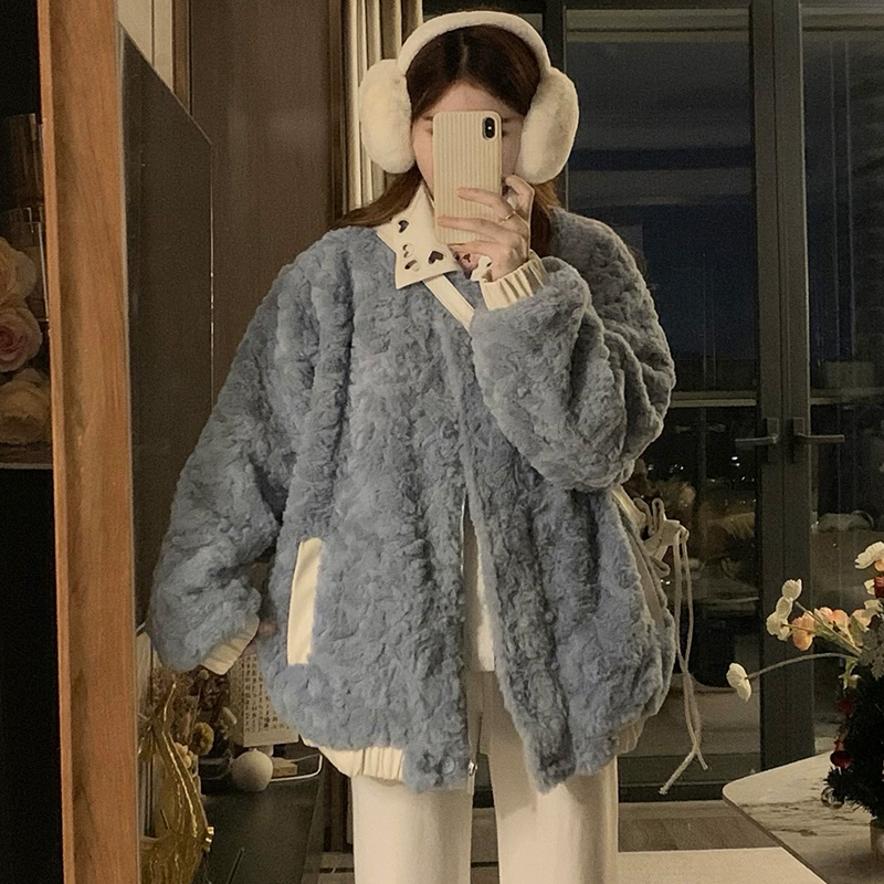 Plush lamb fur cotton coat sweet thick coat for women