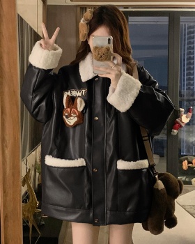 Loose locomotive thermal leather coat winter thick coat