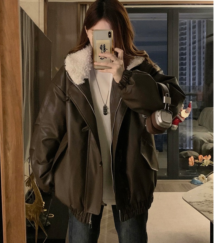 Hooded black down coat winter short coat