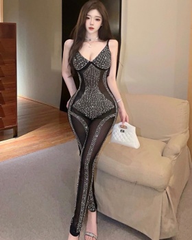 European style niche sling slim rhinestone jumpsuit