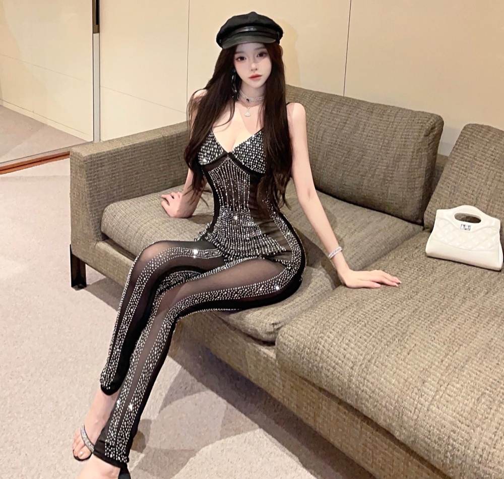 European style niche sling slim rhinestone jumpsuit