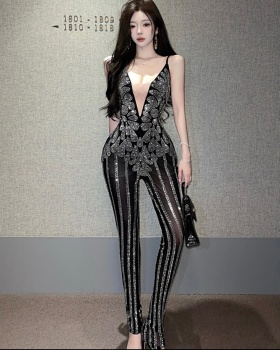 Sling European style slim sexy niche perspective jumpsuit