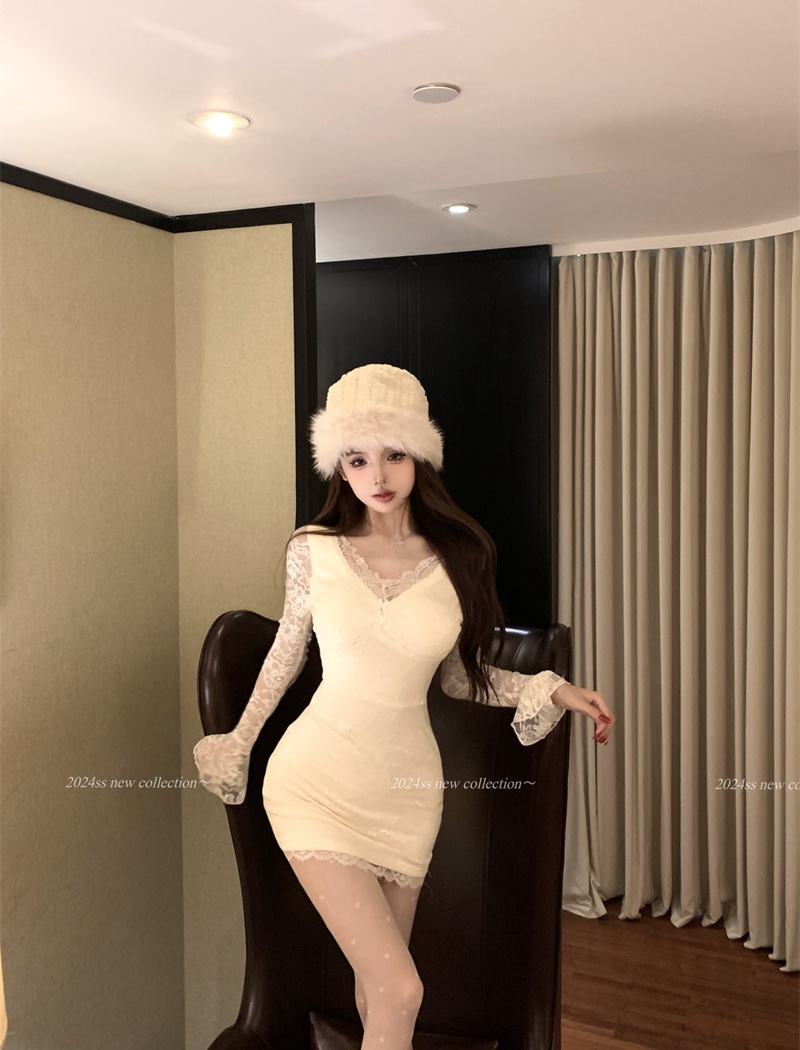 Package hip slim dress long sleeve enticement T-back