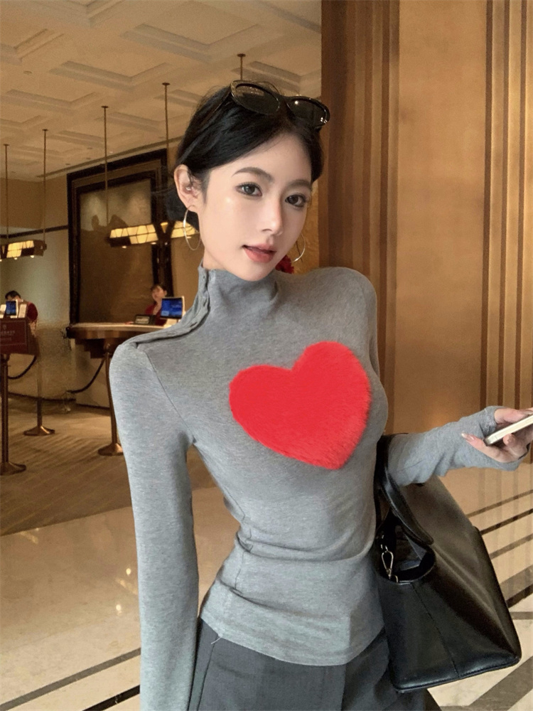 Heart retro American style sloping shoulder tops for women