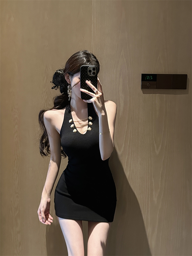 V-neck winter elasticity slim knitted halter dress for women