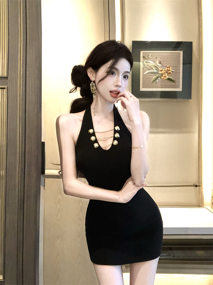 V-neck winter elasticity slim knitted halter dress for women