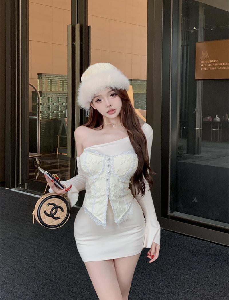 Wrapped chest dress autumn and winter vest 2pcs set