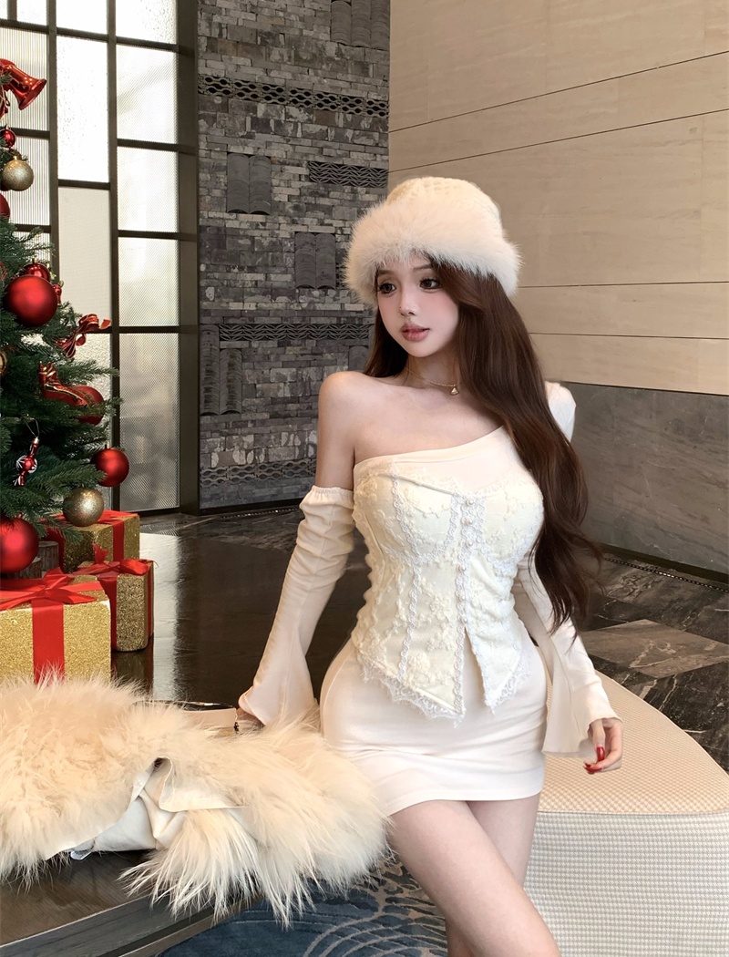 Wrapped chest dress autumn and winter vest 2pcs set