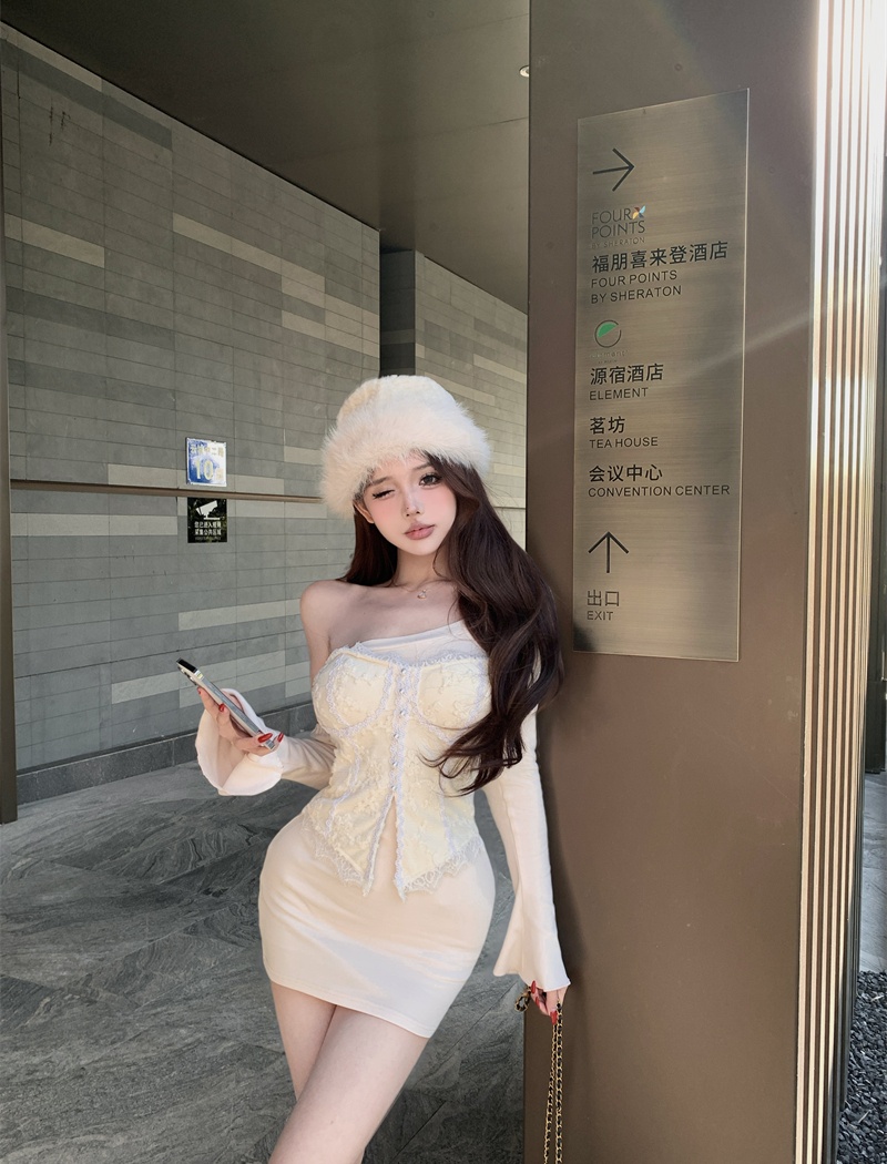 Wrapped chest dress autumn and winter vest 2pcs set