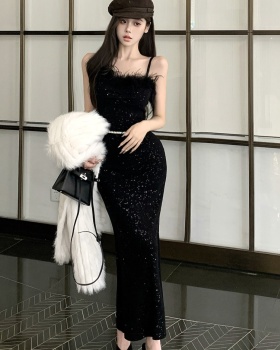 Package hip black long dress temperament prom dress