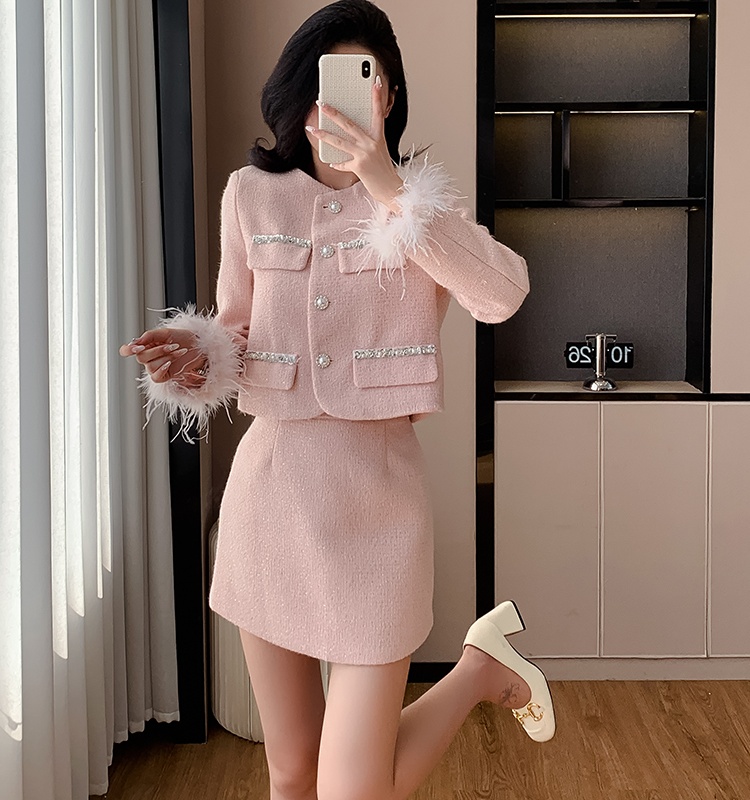 Plus cotton short skirt beading coat 2pcs set