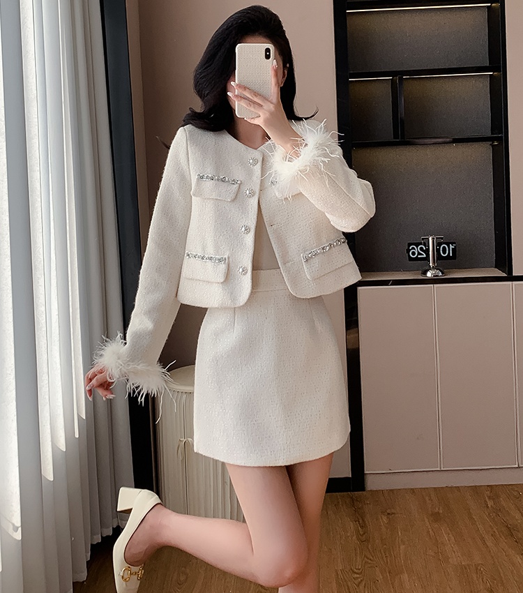 Plus cotton short skirt beading coat 2pcs set