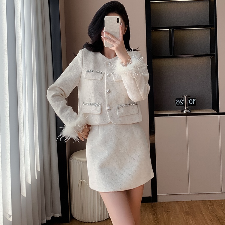 Plus cotton short skirt beading coat 2pcs set