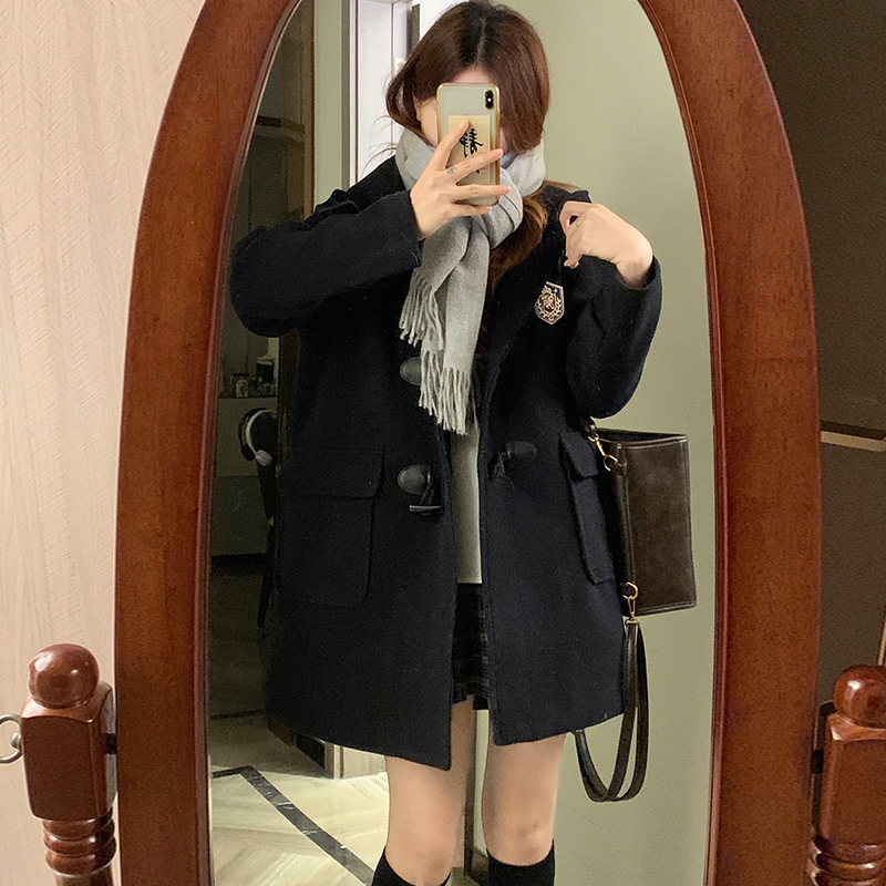 Clip cotton horn buckle overcoat thick coat for women