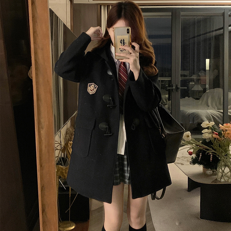 Clip cotton horn buckle overcoat thick coat for women